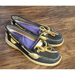 Sperry Blue & Gold Sequin Top-Sider Angelfish Boat Shoes Size 7.5 Casual Comfort